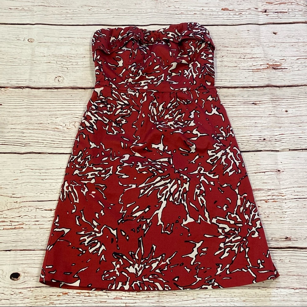 The Limited Abstract Floral Print Dark Red Strapless Dress Sz 0 - Picture 4 of 13